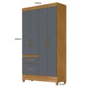 Ver imagem 4 de Guarda-Roupa Solteiro 4 Portas 2 Gavetas com Espelhos e Pés Madri Marrom/Freijó/Cinza