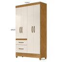Ver imagem 4 de Guarda-Roupa Solteiro 4 Portas 2 Gavetas com Espelhos e Pés Madri Marrom/Freijó/Off White