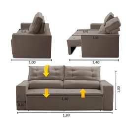 Sofá Retrátil e Reclinável 3 lugares com Molas 1,80m Lais Suede Cappuccino Adonai Estofados - 2