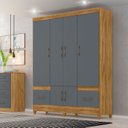 Ver imagem 1 de Guarda-Roupa Casal 6 Portas 2 Gavetas e Pés MS912 Marrom/Freijó/Cinza