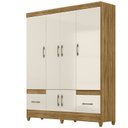 Ver imagem 3 de Guarda-Roupa Casal 6 Portas 2 Gavetas e Pés MS912 Marrom/Freijó/Off White