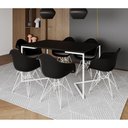 Ver imagem 1 de Mesa Industrial Jantar Preta 137X90Cm Base V Com 6 Poltronas Pretas Ferro Branco Preto