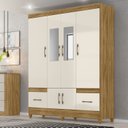 Ver imagem 1 de Guarda-Roupa Casal 6 Portas 2 Gavetas com Espelhos e Pés MS912 Marrom/Freijó/Off White