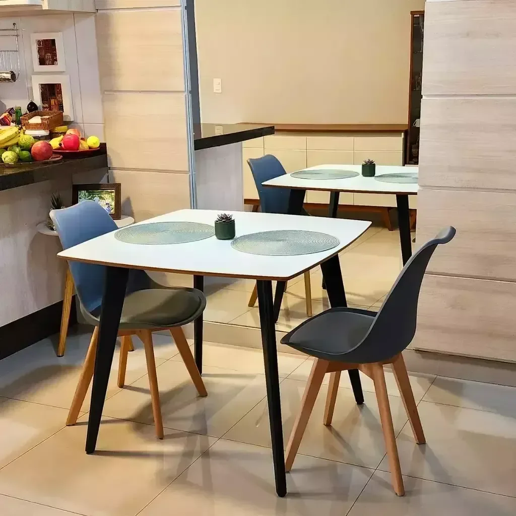 Ver imagem 7 de Mesa de Madeira Quadrada Especial 90cm Branco Pés Pretos - Dina