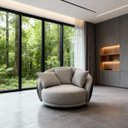 Ver imagem 1 de Poltrona Ibiza Giratória Linho Bege Corino Caramelo 122cm Almofadas Premium para Sala