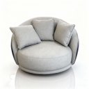 Ver imagem 2 de Poltrona Ibiza Giratória Linho Bege Corino Caramelo 122cm Almofadas Premium para Sala