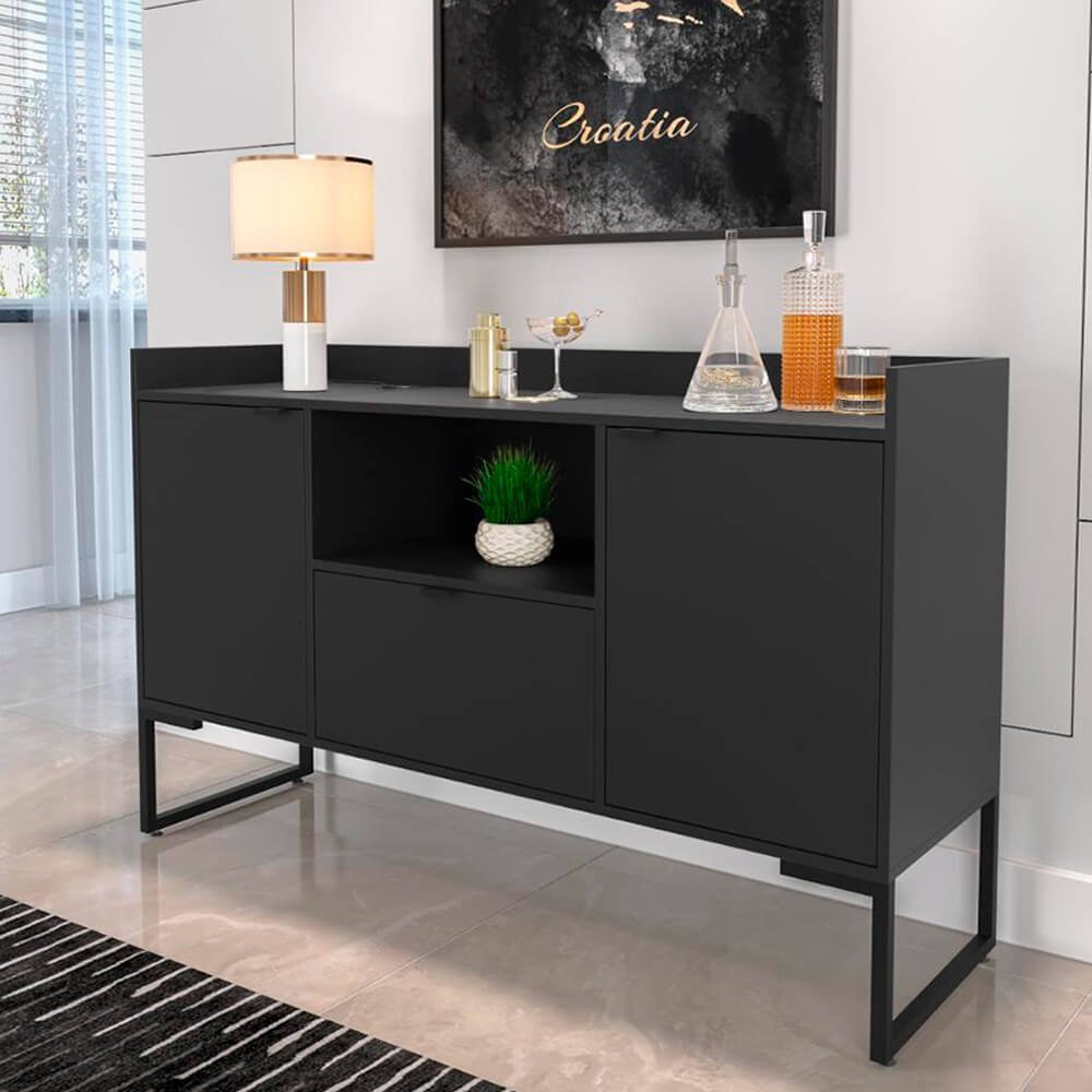 Aparador para Sala em Aço Carbono Buffet 135cm Riviera Preto DubHome - 2