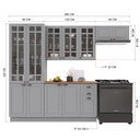 Ver imagem 3 de Cozinha Modulada 4 Peças Cristaleira Balcão com Tampo 2 Aéreos 100% MDF com Rodapé Bari Cinza/Titânio Fosco