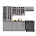 Ver imagem 2 de Cozinha Modulada 4 Peças Cristaleira Balcão com Tampo 2 Aéreos 100% MDF com Rodapé Bari Cinza/Titânio Fosco
