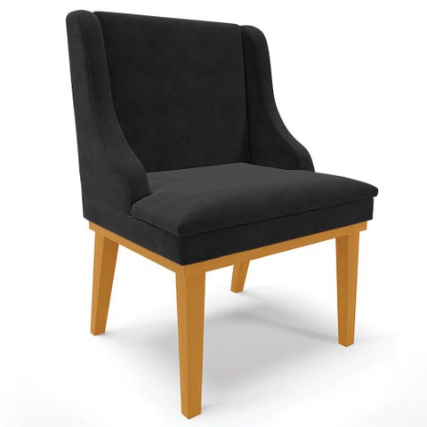 Poltrona Decorativa Base Fixa de Madeira Firenze Suede Preto/Castanho - Gran Belo