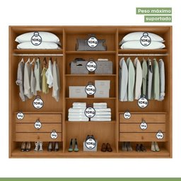 Conjunto de Guarda-roupa Casal Leder 6 Portas e Cômoda 8 Gavetas 150x95cm Leder  - 9