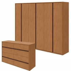 Conjunto de Guarda-roupa Casal Leder 6 Portas e Cômoda 8 Gavetas 150x95cm Leder 