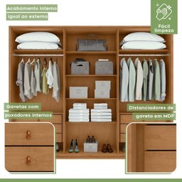 Conjunto de Guarda-roupa Casal Leder 6 Portas e Cômoda 8 Gavetas 150x95cm Leder  - 10