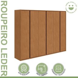 Conjunto de Guarda-roupa Casal Leder 6 Portas e Cômoda 8 Gavetas 150x95cm Leder  - 11