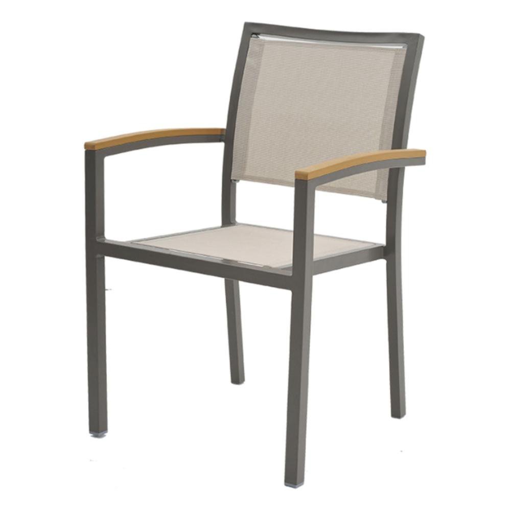 Kit 4 Cadeiras Maragogi Rivatti em Aluminio Amêndoa com Polywood nos Braços Tela Mesh Bege - 2