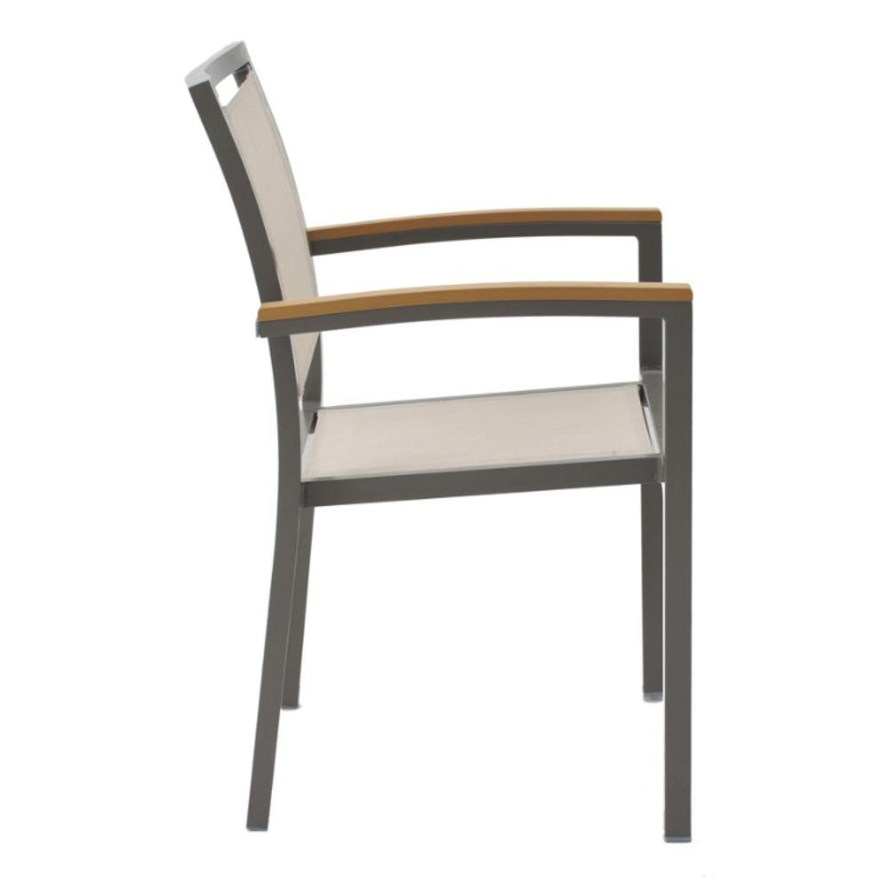 Kit 4 Cadeiras Maragogi Rivatti em Aluminio Amêndoa com Polywood nos Braços Tela Mesh Bege - 4