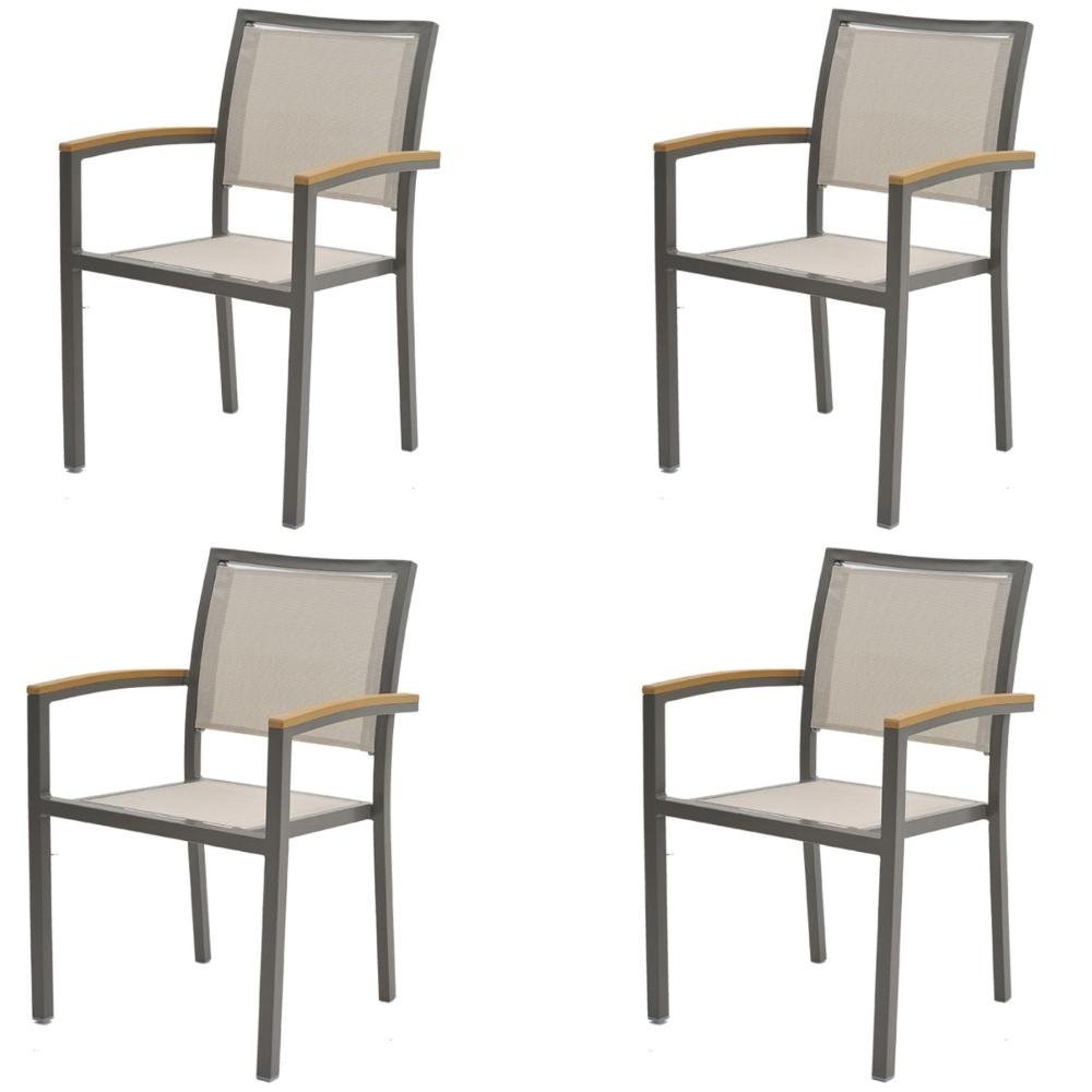 Kit 4 Cadeiras Maragogi Rivatti em Aluminio Amêndoa com Polywood nos Braços Tela Mesh Bege