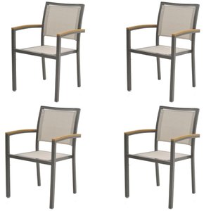 Kit 4 Cadeiras Maragogi Rivatti em Aluminio Amêndoa com Polywood nos Braços Tela Mesh Bege