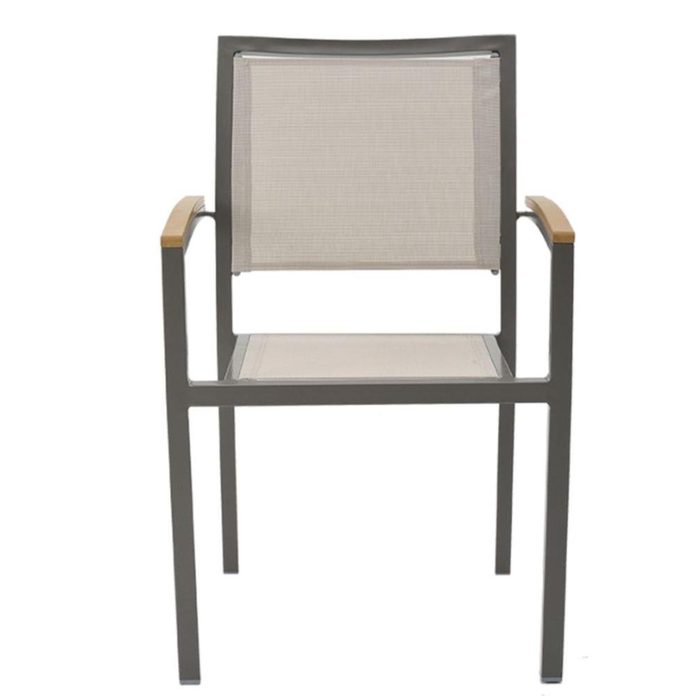 Kit 4 Cadeiras Maragogi Rivatti em Aluminio Amêndoa com Polywood nos Braços Tela Mesh Bege - 3