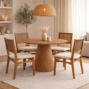 Ver imagem 1 de Conjunto Sala de Jantar Serena com Mesa e 4 Cadeiras com Encosto em Tela Marrom/Nogueira/Bege