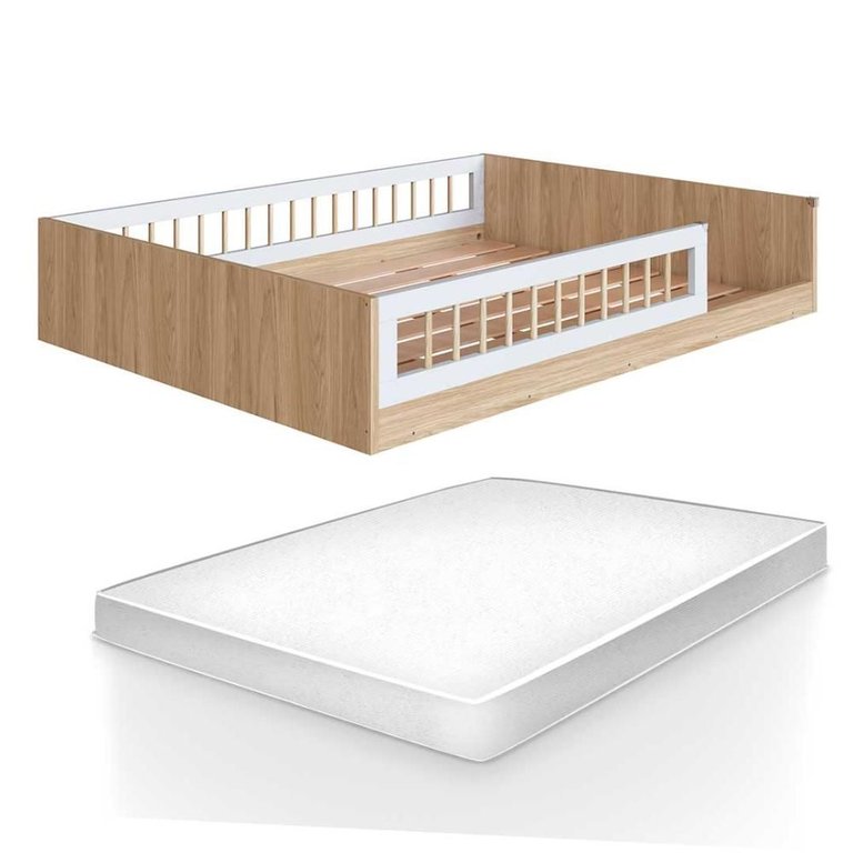 Cama com Colchão Casal Montessoriana Infantil Oak Branco Cama com Colchão Casal Montessoriana Infantil Oak Branco