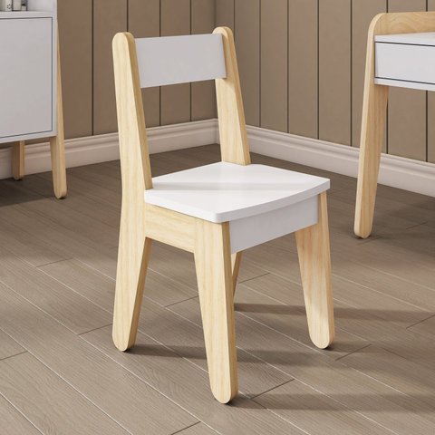 Cadeira Infantil em Madeira Maciça e MDF Corujinha Casatema MadeiraOriginals Branco/Marrom