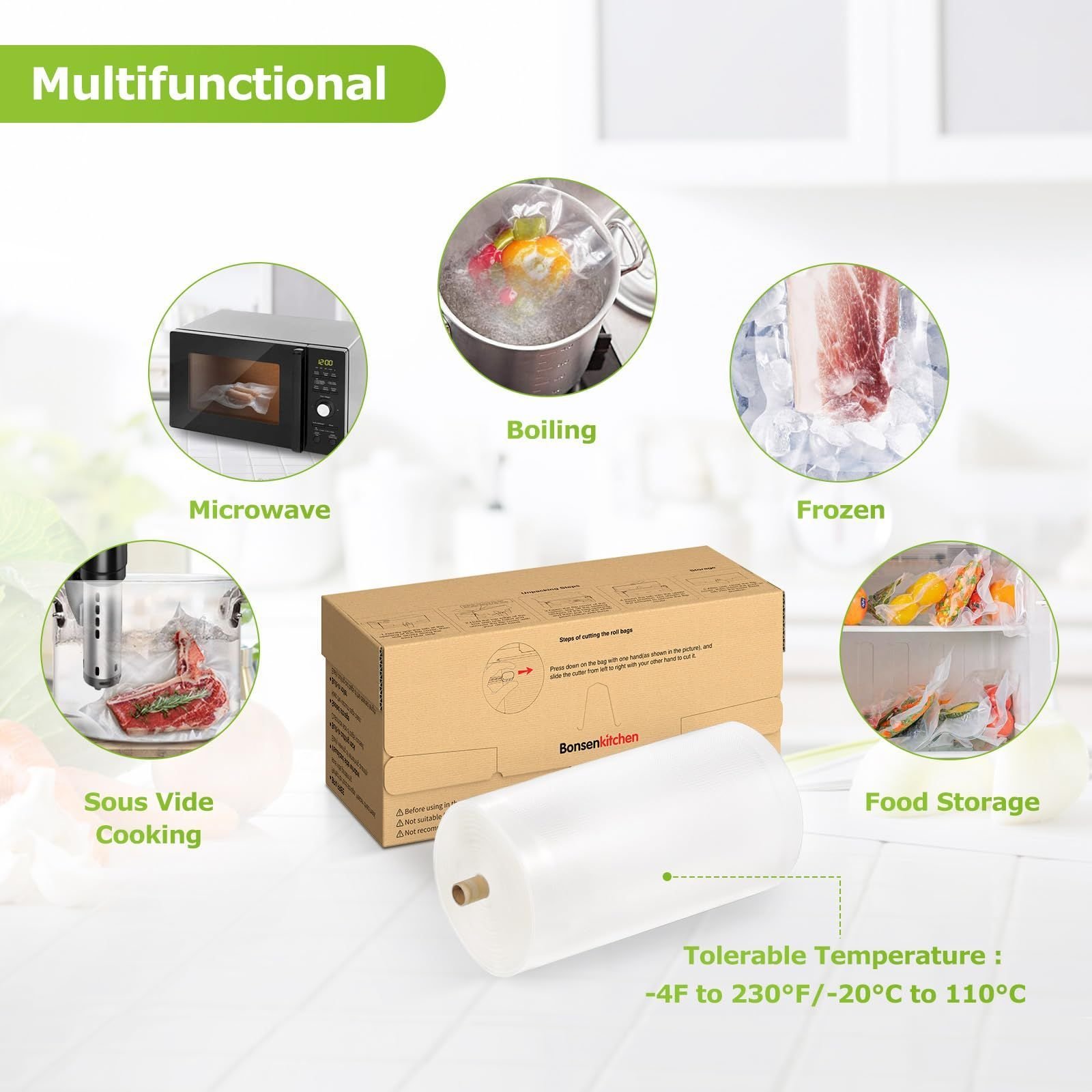 Rolo para Seladora a Vácuo Bonsenkitchen 20cm X 45m, Bpa-free, com Cortador - 8