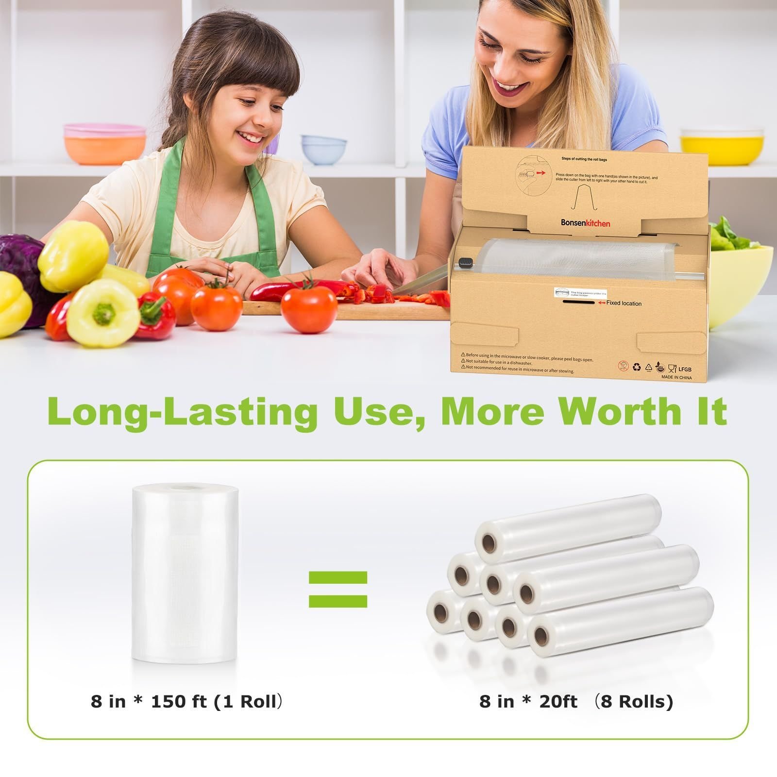 Rolo para Seladora a Vácuo Bonsenkitchen 20cm X 45m, Bpa-free, com Cortador - 2