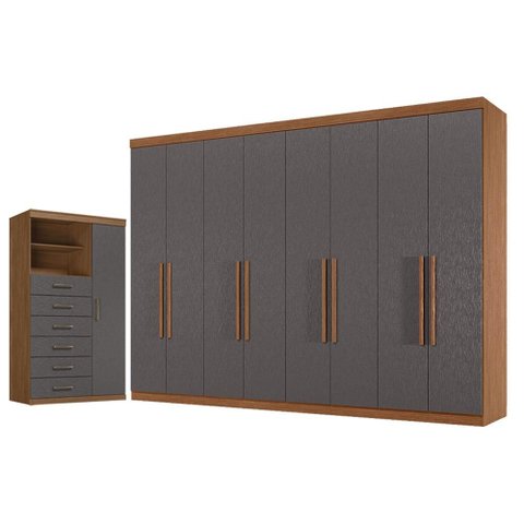 Guarda Roupa Casal 8 Portas 4 Gavetas Master New e Cômoda Marabá Jatobá Grafite Acetinado -Santos An