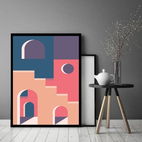 Quadro Decorativo Abstrato Escada Porta Janela - 70x50cm:moldura Preta