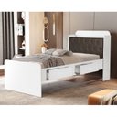 Ver imagem 1 de Cama Solteiro com Baú 2 Gavetas Tamires Branco/Nogal