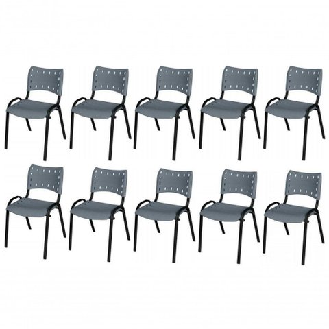Cadeira Iso Base Preto Igreja, Escola, Escritório - Cinza Kit 10 Peças
