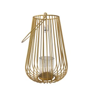 Lanterna Decorativa em Metal Gold com Suporte para Vela 31x21 Cm