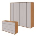 Ver imagem 1 de Conjunto de Guarda-Roupa Casal Loop 6 Portas e Cômoda 8 Gavetas 152x48x96cm Loop Marrom/Amêndoa Clean/Off White