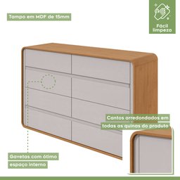 Conjunto de Guarda-roupa Casal Loop 6 Portas e Cômoda 8 Gavetas 152x48x96cm Loop  - 4
