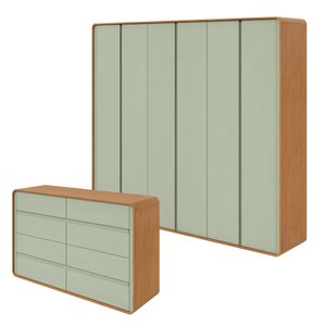 Conjunto de Guarda-roupa Casal Loop 6 Portas e Cômoda 8 Gavetas 152x48x96cm Loop 