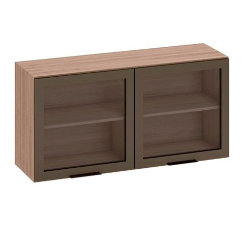 Armário Aéreo 2 Portas Vidro 120cm Etna Poliman Móveis Carvalho Oak