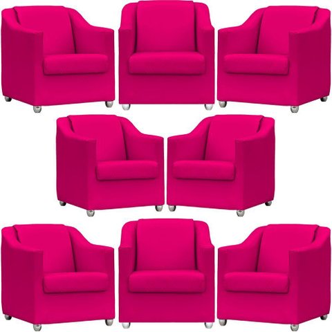 Kit 8 Poltronas Mila Corino Cores Pé de Plástico Cromado - Pink Corino