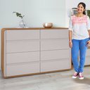 Ver imagem 7 de Conjunto de Guarda-Roupa Casal 6 Portas com Pés e Cômoda 8 Gavetas Loop Marrom Amêndoa Clean/Off White