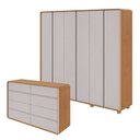 Ver imagem 1 de Conjunto de Guarda-Roupa Casal 6 Portas com Pés e Cômoda 8 Gavetas Loop Marrom Amêndoa Clean/Off White