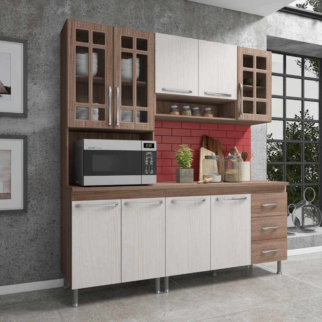 Cozinha Completa D'incanto Paris Modulada 3 Peças 190 Cm 9 Portas 3 ...