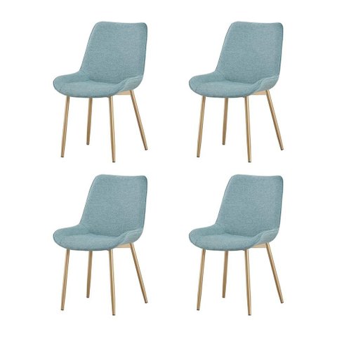 Kit 4 Cadeiras de Jantar Lara Estrutura em Aco Carbono Cor Bronze Estofado em Linho Conforto Verde