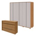 Ver imagem 1 de Conjunto de Guarda-Roupa Casal 6 Portas com Pés e Cômoda 8 Gavetas Loop e Urban Amêndoa Clean/Off White