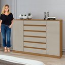 Ver mais imagens de Conjunto de Guarda-Roupa Casal 6 Portas e Cômoda Vedra Loop Marrom Amêndoa Clean/Off White