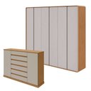 Ver imagem 1 de Conjunto de Guarda-Roupa Casal 6 Portas e Cômoda Vedra Loop Marrom Amêndoa Clean/Off White