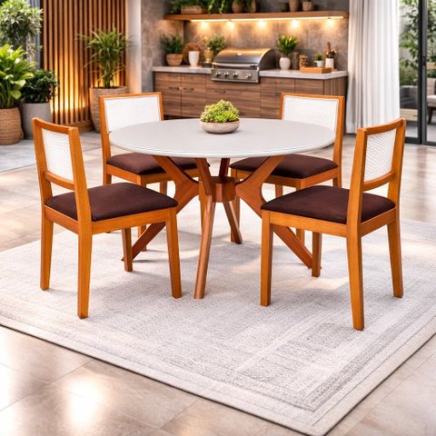 Conj Sala de Jantar Mesa Red Vid C/4 Cad Betina Mad Eucalipto:off/marrom