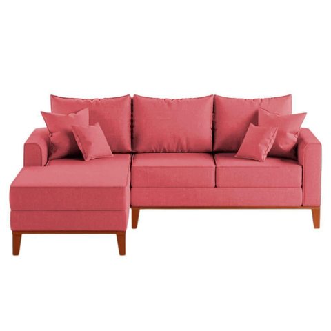Sofá 3 Lugares Beny com Chaise Esquerdo Suede Rosa