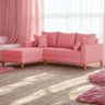 Sofá 3 Lugares Beny com Chaise Esquerdo Suede Rosa - 4