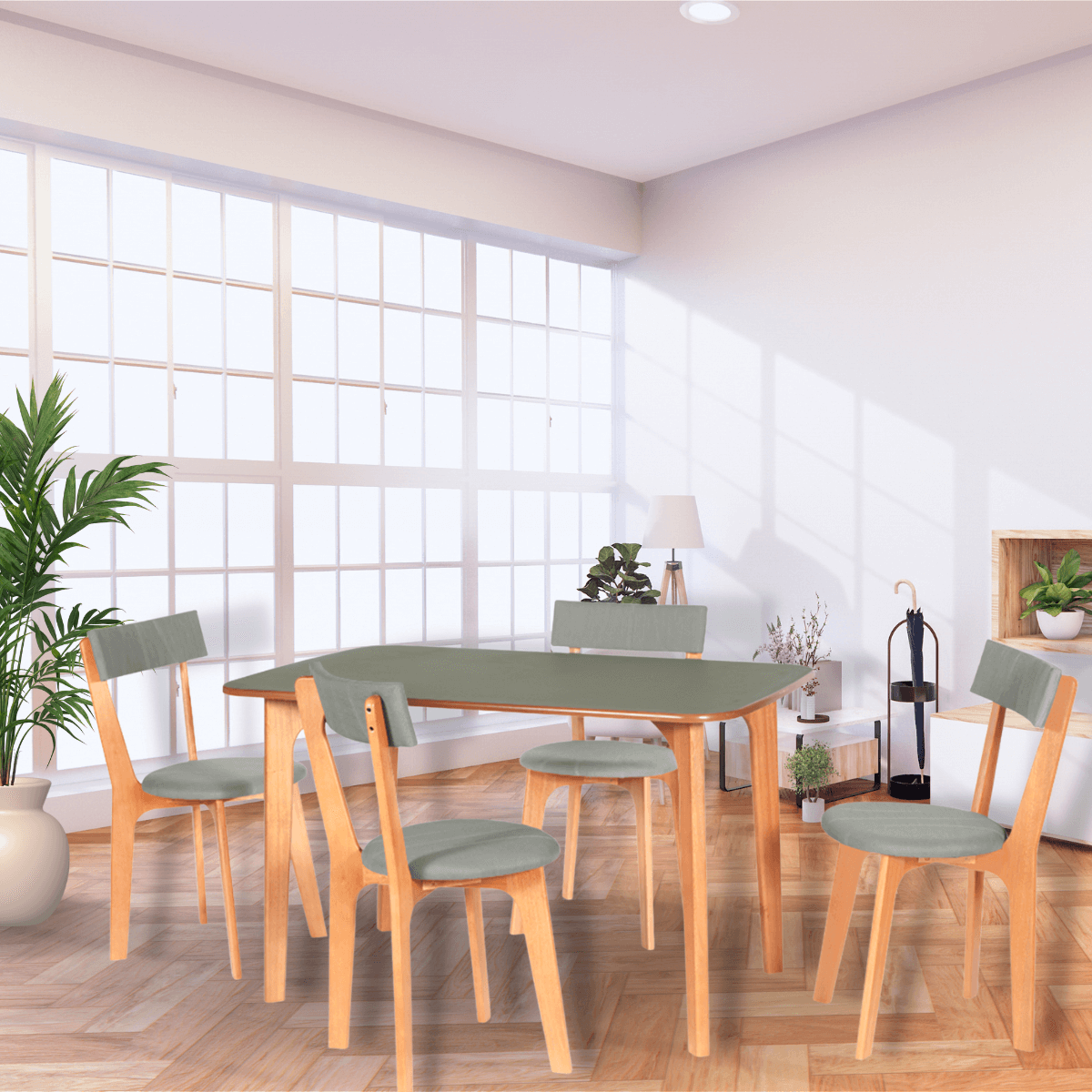 Conjunto Mesa de Jantar com 4 Cadeiras em Madeira Divino Estofadas - Verde - 2
