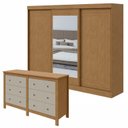 Ver imagem 1 de Kit 2 Peças com Guarda-Roupa 3 Portas com Espelho e Cômoda 6 Gavetas Nice Marrom Amêndoa Clean/Off White